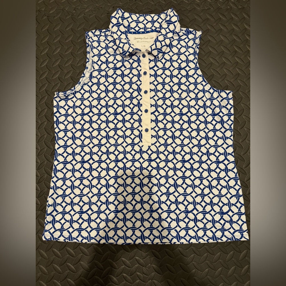 Women’s Tommy Bahama Blue and White Sleeveless Polo Shirt